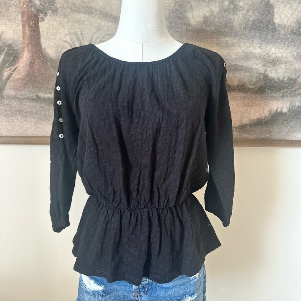 Lucky Brand Black Button-Accent Blouse